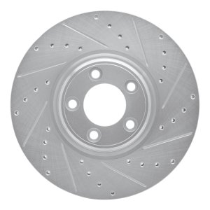 Jaguar VanDEN PLAS Brake Rotor (1) - Front Right - R1 Concepts - Drilled & Slotted - Silver - `03-`05